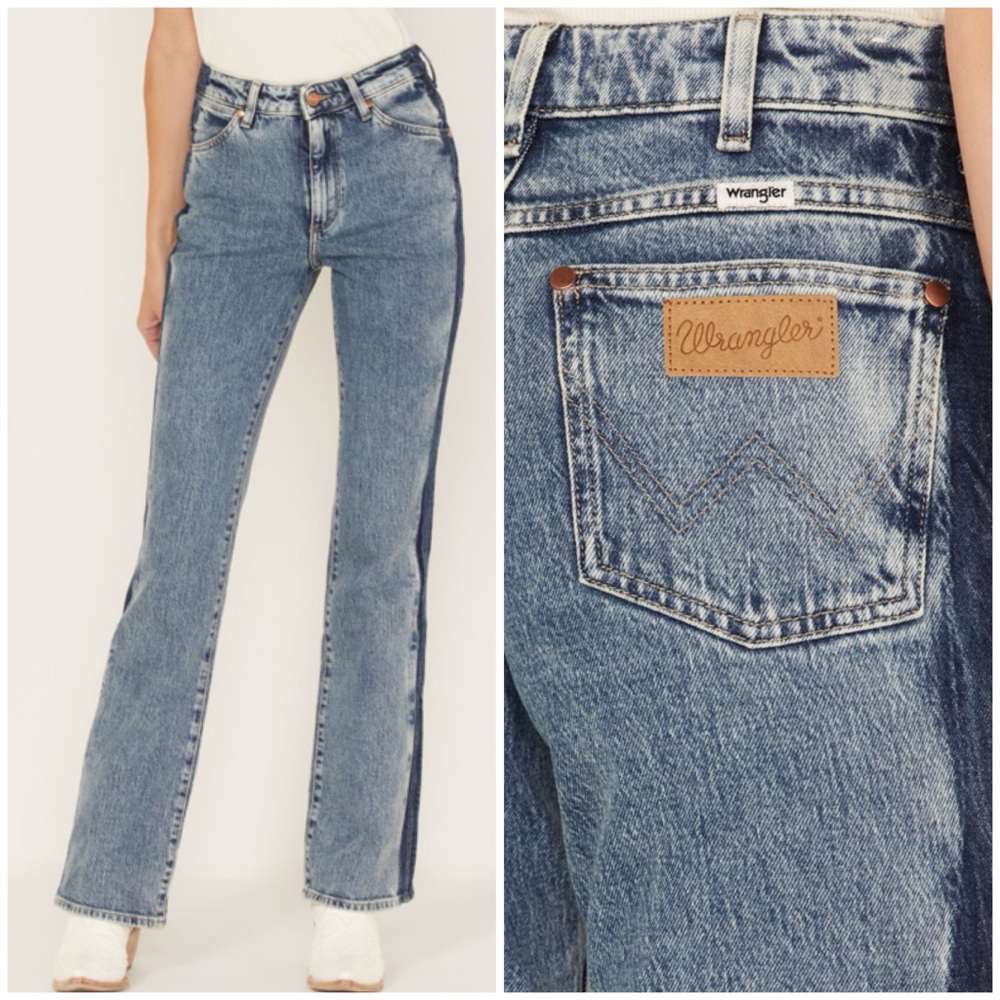 NWT Wrangler Westward‎ 626 Two tone ColorBlockHi Rise Bootcut Jeans Size 28 × 34